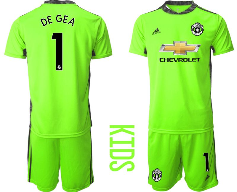 Youth 2020-2021 club Manchester United fluorescent green goalkeeper #1 Soccer Jerseys->manchester united jersey->Soccer Club Jersey